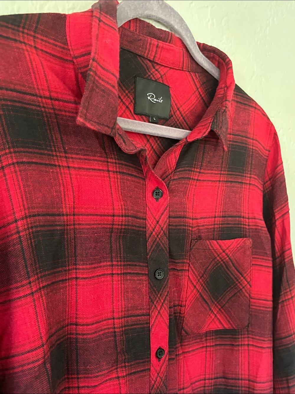 Rails Hunter Brick & Black Plaid Button Down Cotton Blend Shirt L - Picture 4 of 8